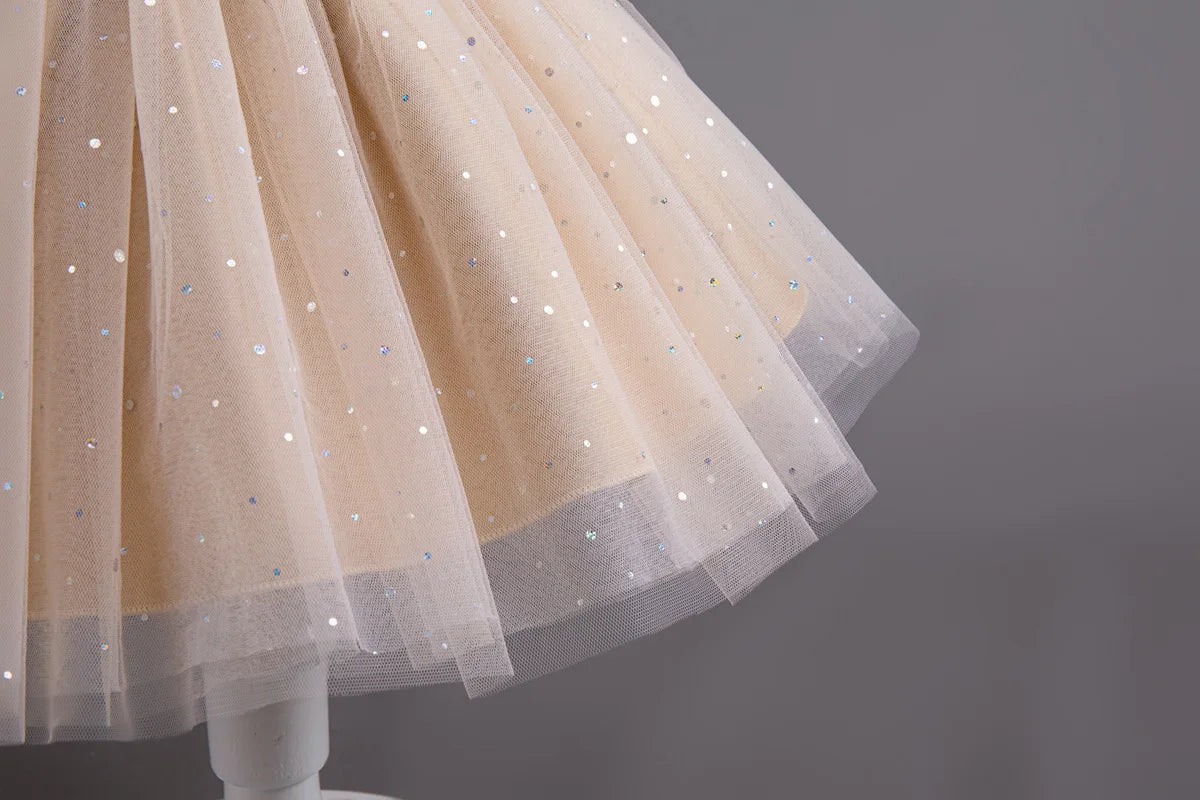 HETISO Pearls Bowknot Kids Girls Dresses Summer Tulle Vintage Elegant Princess Party Gown Children's Gift