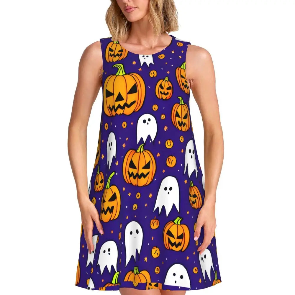 Shiny Graffiti Casual Dress Colorful Print Sleeveless Boho Dresses Women O Neck Street Fashion Dress Day Print Vestidos Present
