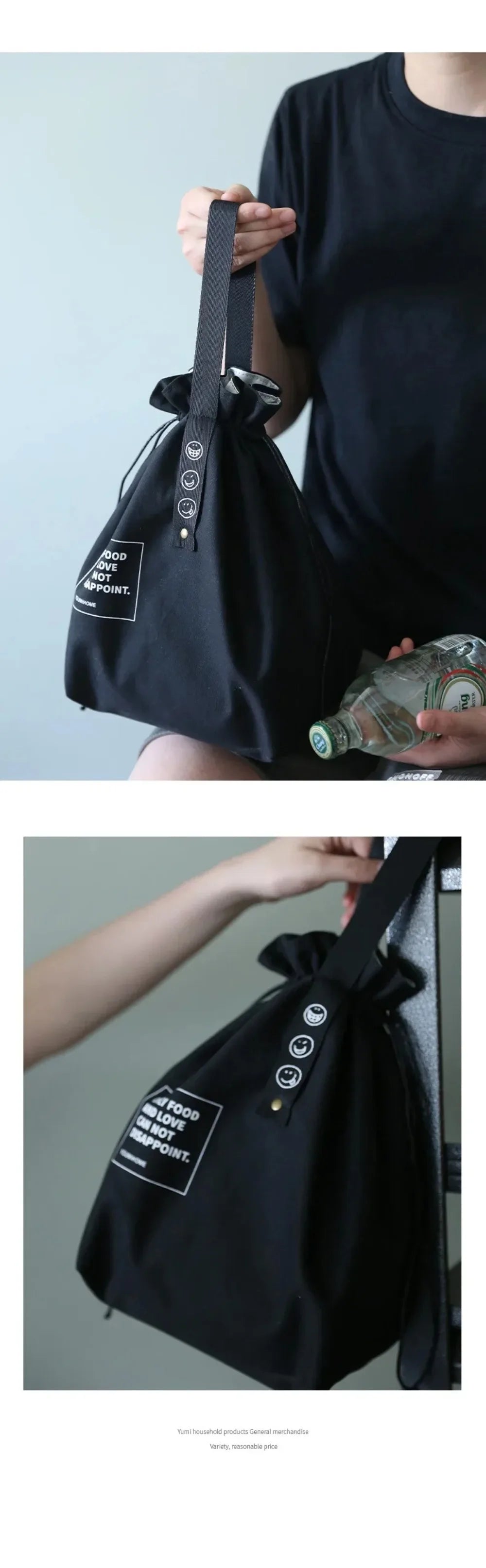 Bolsa de Picnic Portátil de Lona, Diseño con Cordón para Mantener Fresco, Bolsa Térmica Aislada para el Almuerzo Escolar