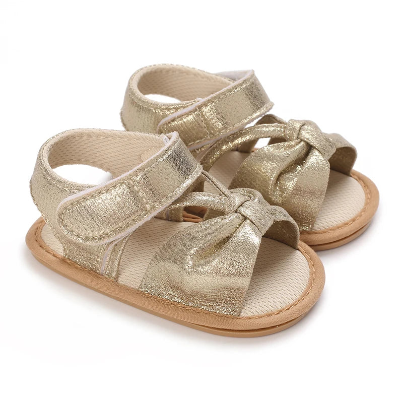 Spring and summer fashion new item fine sparkling bow hem sandals for baby girls, comfortable and breathable walking shoes