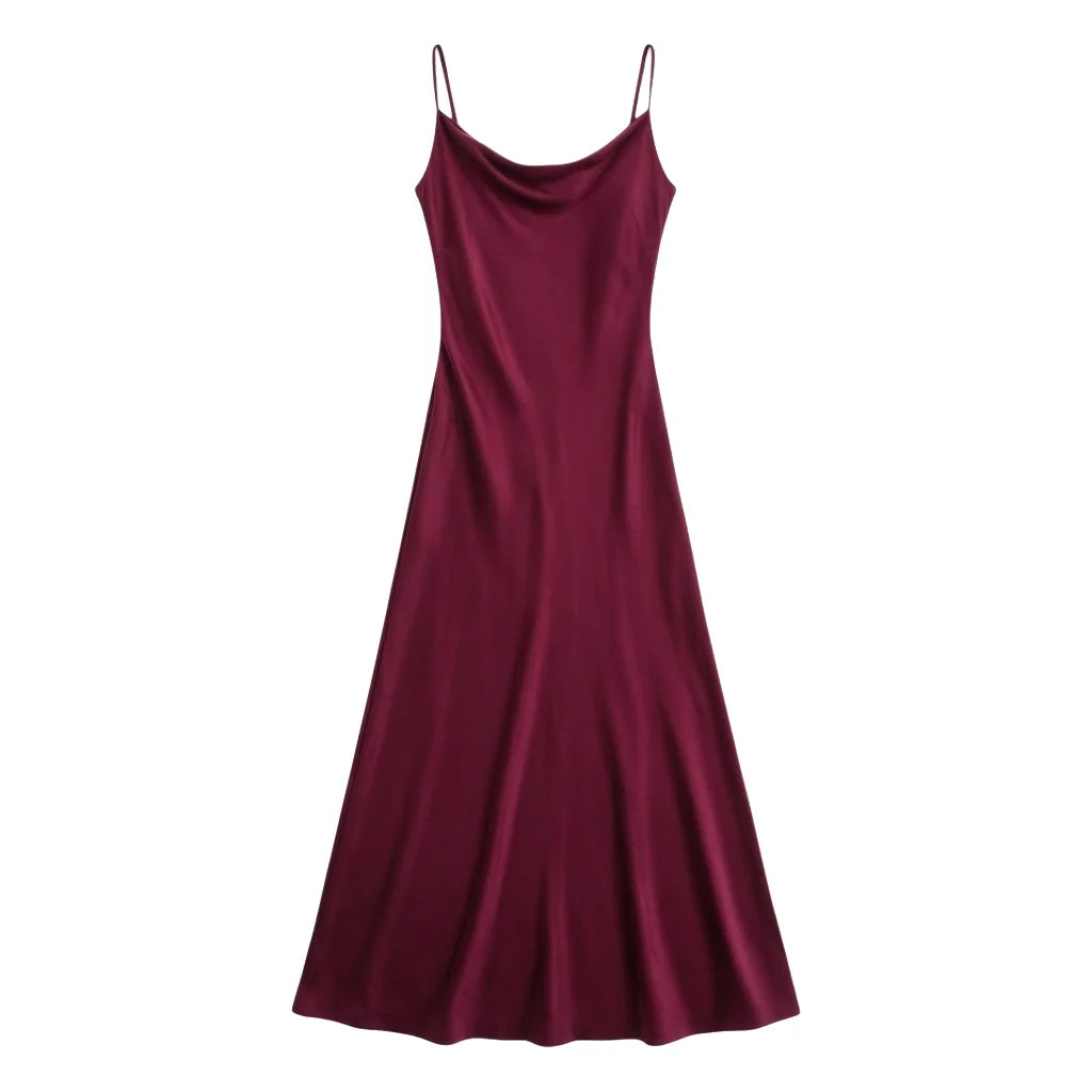 Acetate Satin Long Dress Women's Vacation Gown U-Neck Strapless Luxury Elegant Draped Skirt Three-Dimensional Effect Dyed