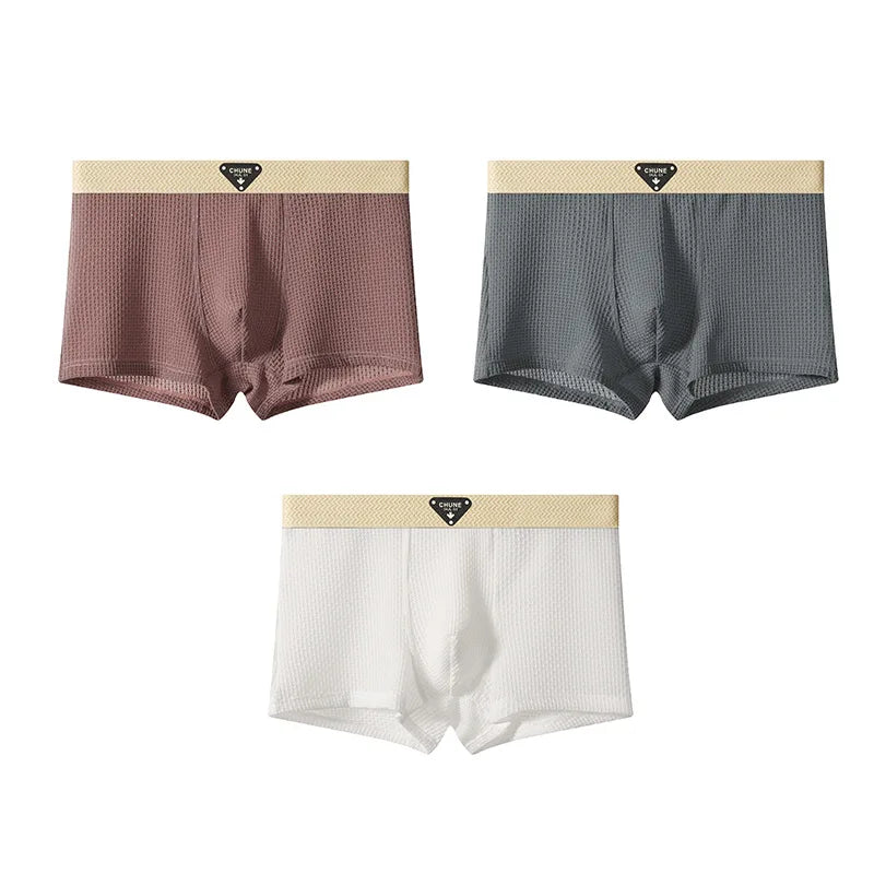 Summer Boxers Men'S Underwear Smooth Ice Silk Plaid Solid Panties Large Size Soft Breathable U Crotch High Elastic Underpants