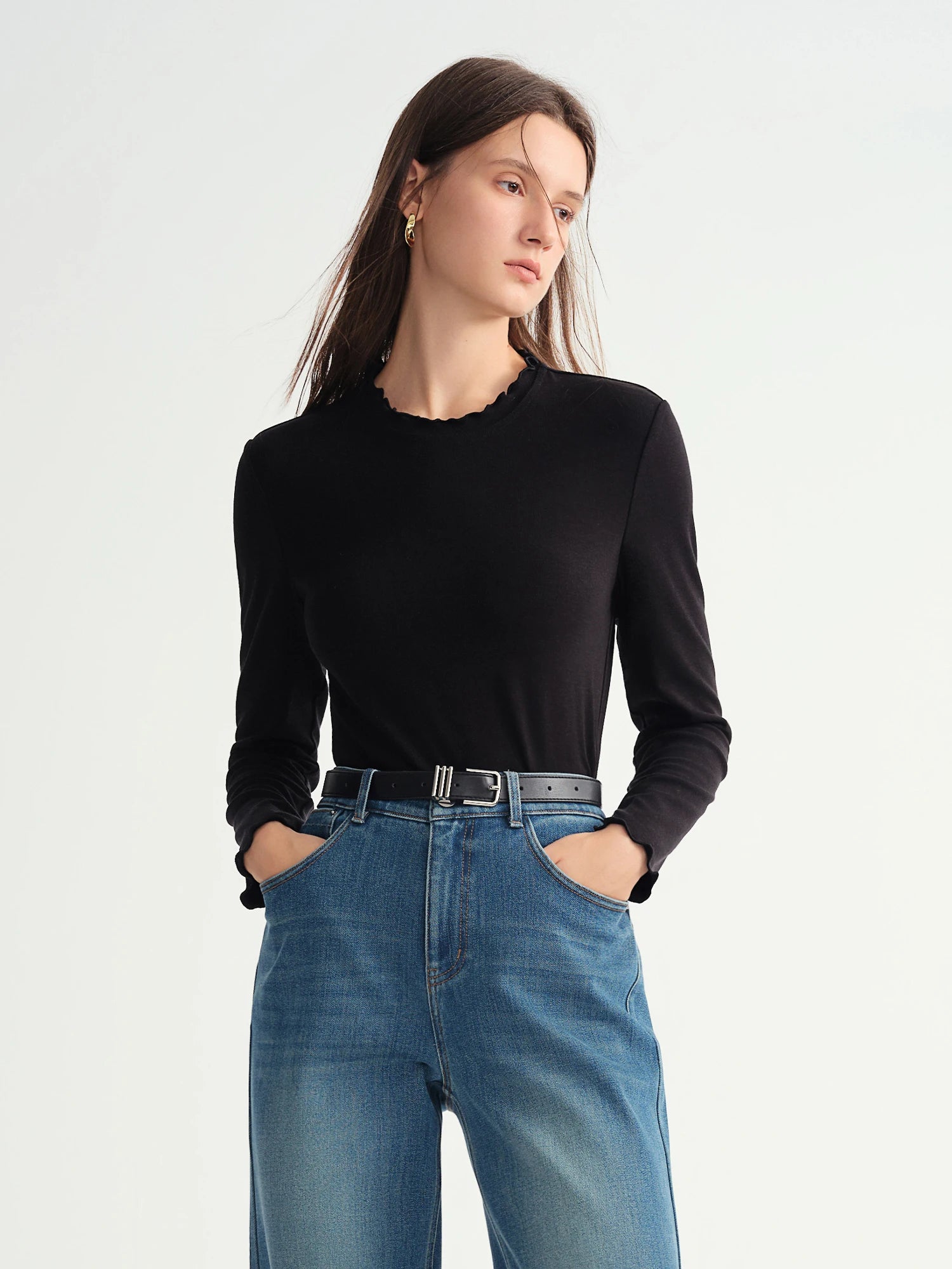 Dushu Self Heating Wool T Shirt For Women Warm Longline Pullover Soft Knit Thermal Top Curvy Fit