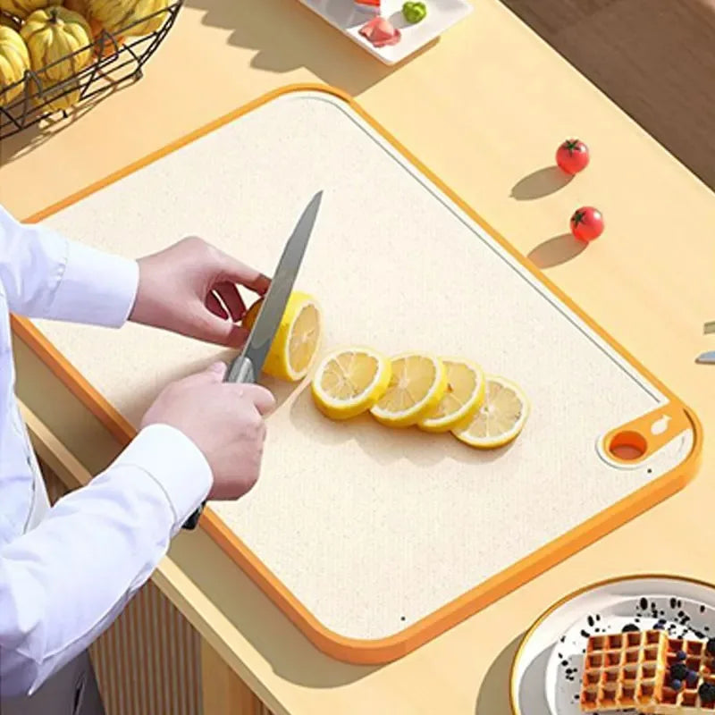 Tabla de cortar antibacteriana de doble cara para el hogar, la cocina, antimoho, antideslizante, de plástico, de paja de trigo, tabla adhesiva multifuncional