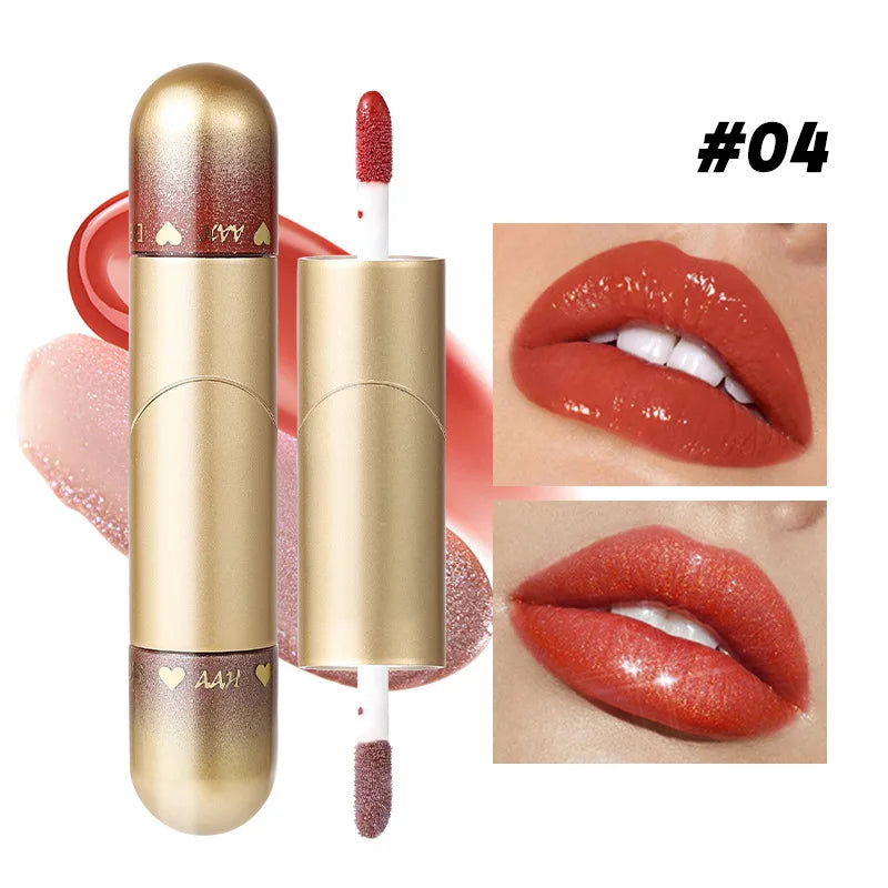 Double-Head Lip Gloss - Hydrating Moisturizing Sparkling Lip Gloss