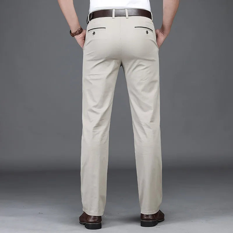 Classic Style Summer Men's Thin Cotton Casual Pants Business Fashion Stretch Loose Straight Beige Trousers Male Brand Clothes