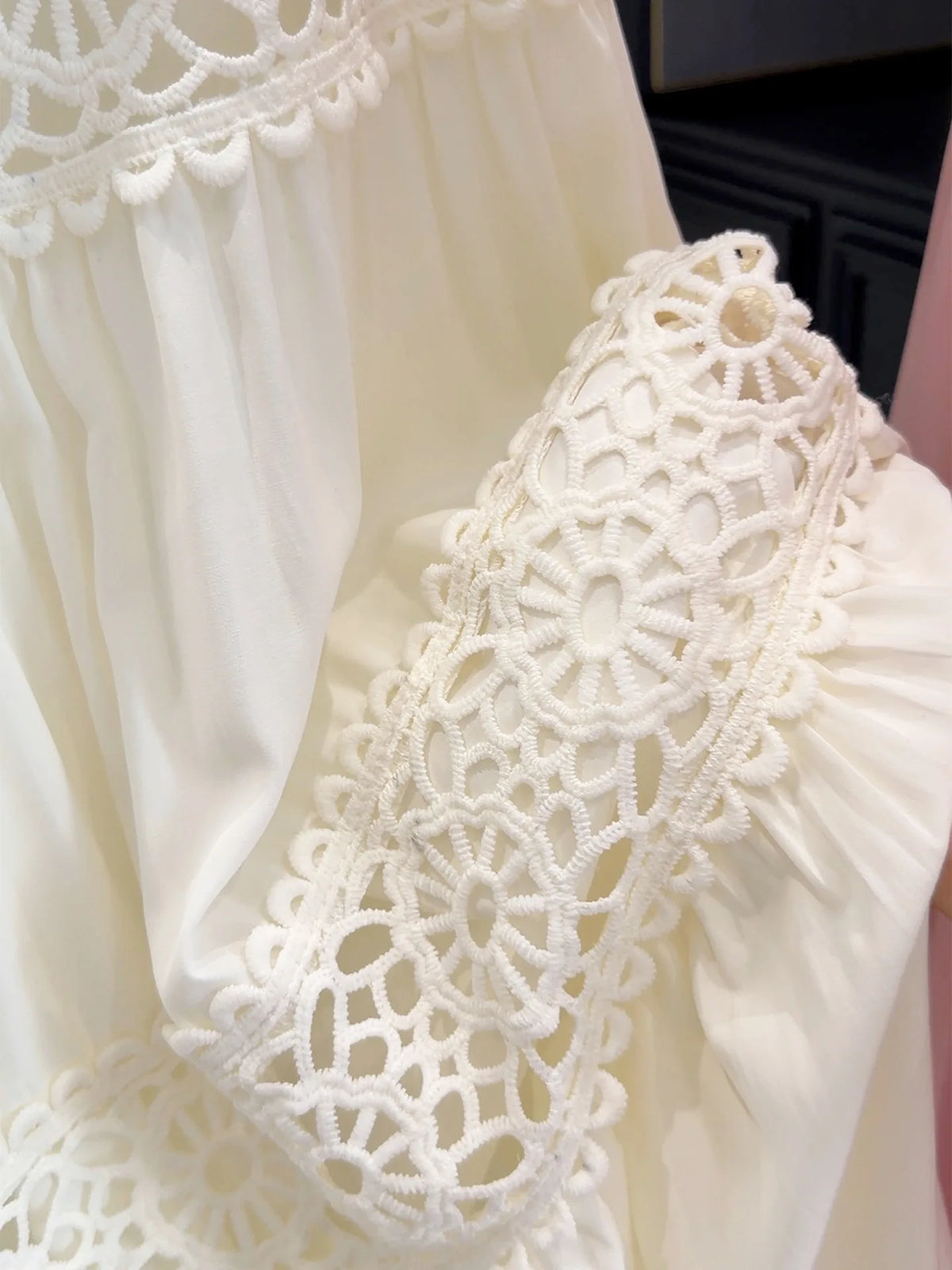 Korean-Style White Cake-Tier Skirt Women's Spring/Summer New Arrival Lace Cutout Patchwork Cotton Elegant Midi Skirt