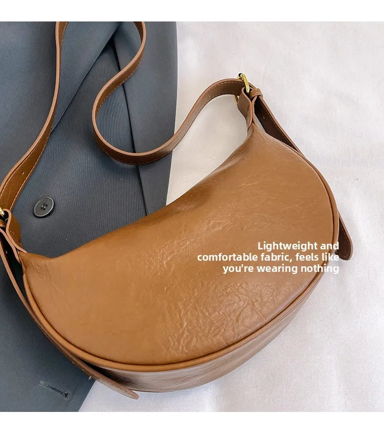 Women Vintage Soft Leather Dumpling Bag Fashion Adjustable Strap Crossbody Bag Large Capacity Crescent Shoulder Purse for Daily