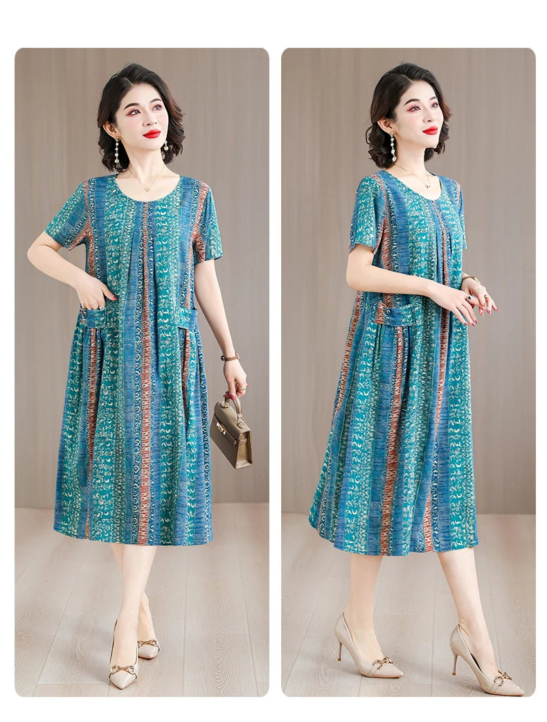 2026 New women summer print casual o-neck casual short Vestidos Vintage dresses summer thin dress