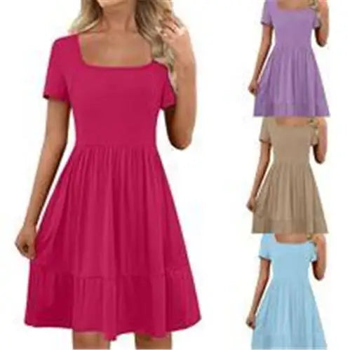 Bohemian Pure Color Side Slit  Skirt Women's Fashion Summer New Arrival Cross-Border mid Waist H-Shape PVC Fabric Skirt