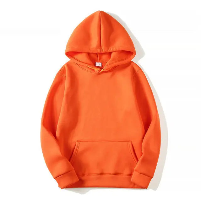 Men's Plain Fleece Pullover Hoodie - Solid Color Polyester