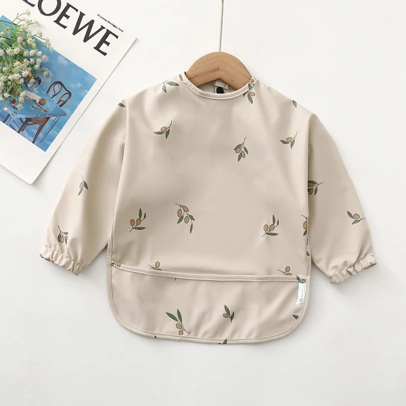Waterproof Long Sleeve Baby Bib with Pocket – Toddler Feeding Apron for Boys & Girls