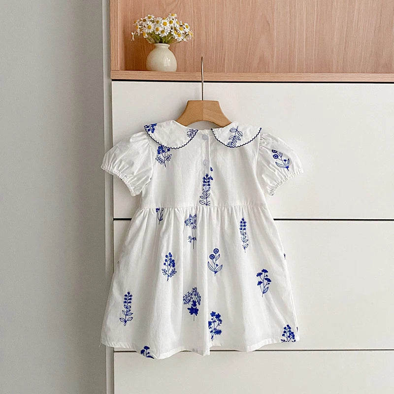 Summer New Style 2-6Y Girl Dress Korean Embroidered Short Sleeve Baby Clothes Children's Dress Girls Retro Sister Dress