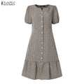 ZANZEA 2026 Summer Sundress Women Elegant OL Work Dress Plaid Checked Short Sleeve A Line Vestidos Robe Stylish Holiday Dresses