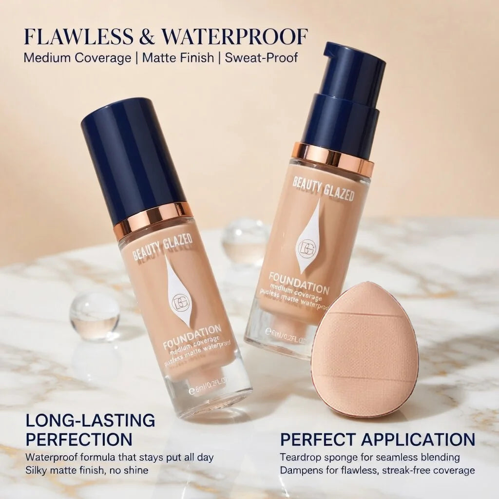 Matte Foundation Set With 2 Foundations Full Coverage 5 Shades For All Skin Types Long Lasting Waterproof Mini Size
