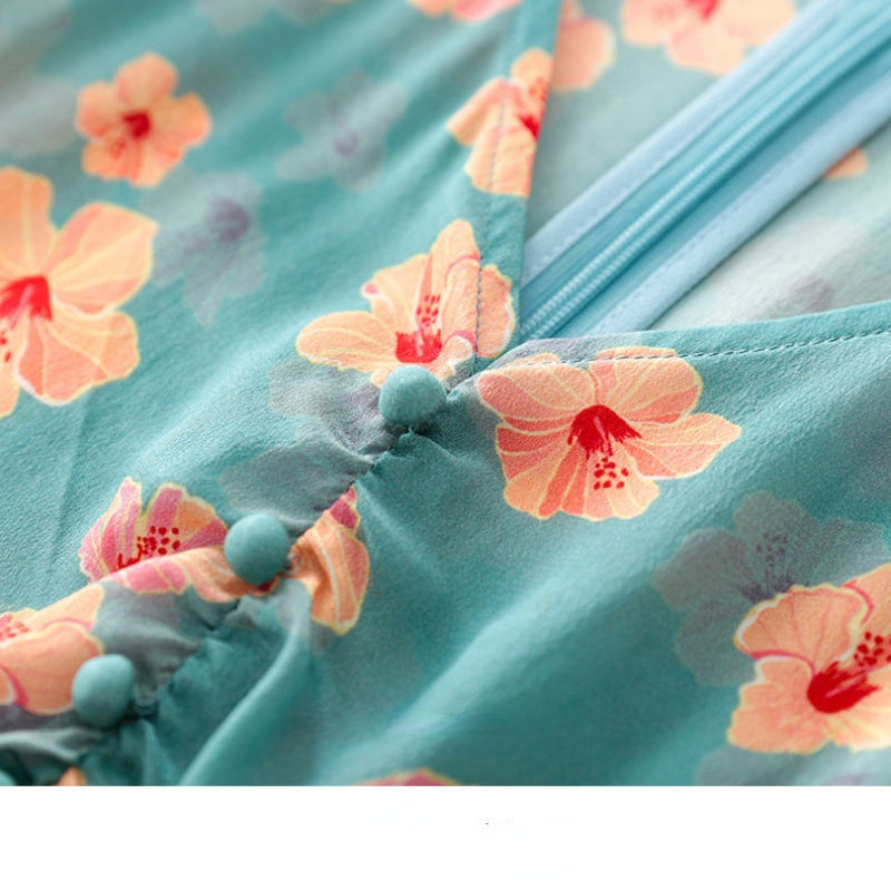 Women's Summer Floral Chiffon Lotus Leaf Dress 2021 New Fashion Print Temperament Belt Chic Female Dress Vestido Feminino Dress