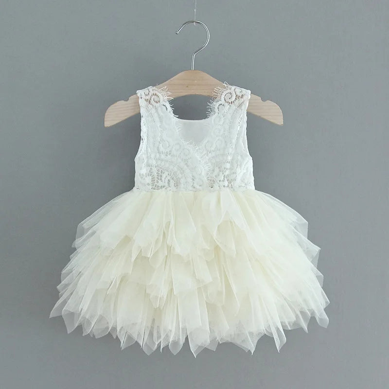 Baby Girls Sleeveless Lace Tutu Birthday Dress for Children Ruffles Eyelash Lace Flower Girl Dresses for Weddings Clothes