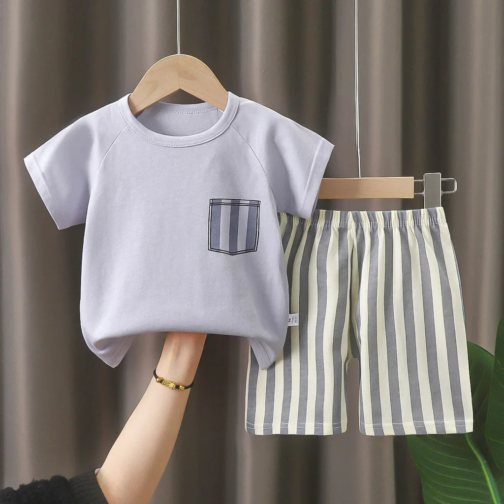 Unisex Children's Cotton Summer Outfit Set - Cartoon Animal Print