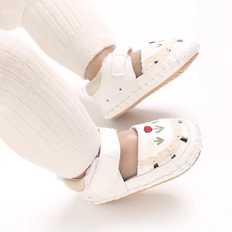 New big bow floral 0-18 months baby princess shoes sandals breathable PU upper walking shoes