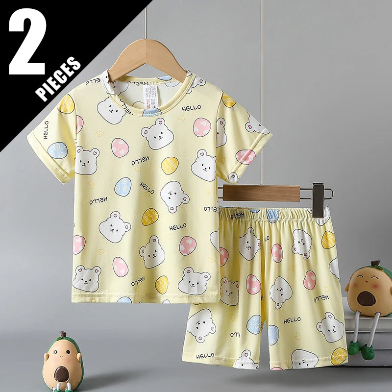 Children's Unisex Cartoon Print Short-Sleeve T-Shirt and Shorts Set