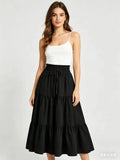 Elegant High Waist A-Line Midi Skirt with Drawstring Pure Color Women's Fashionable Versatile Half-length Skirt for Casual Tr...