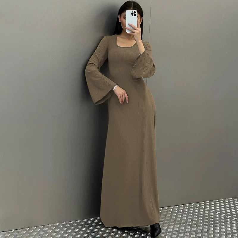 Women's Flare Sleeve Maxi Dress – Slim Fit Lace-Up Floor-Length Gown