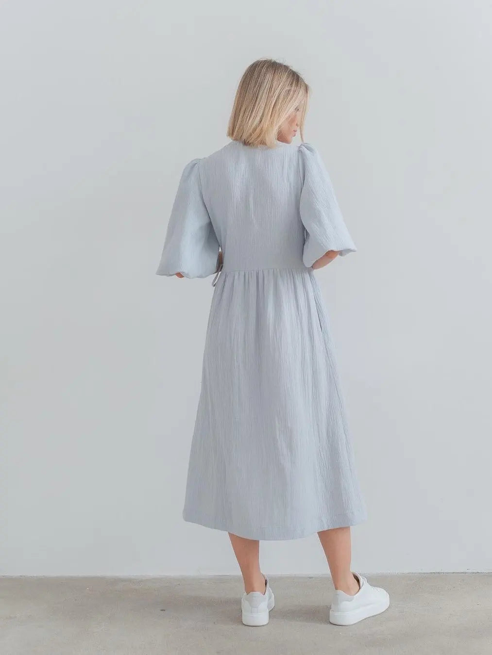 Long Dress Women Dresses Vestidos Lace Up V Neck Puff Sleeve Solid High Waist Female A Line Office Lady Summer 2025 Maxi Gown