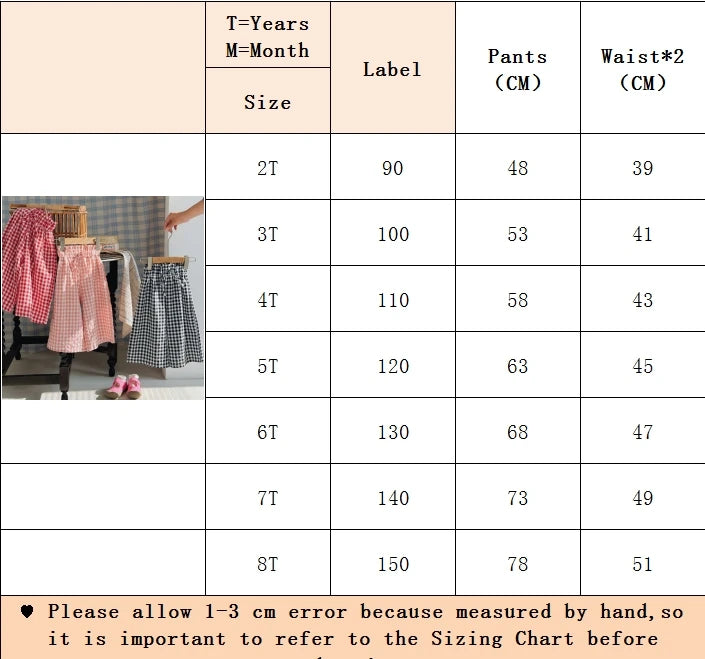 Kids Pants Plaid Printed Wide-leg Pants Flower Waist Summer Culottes Girls Pants Kids Clothes for Girls 2 To 8 Years