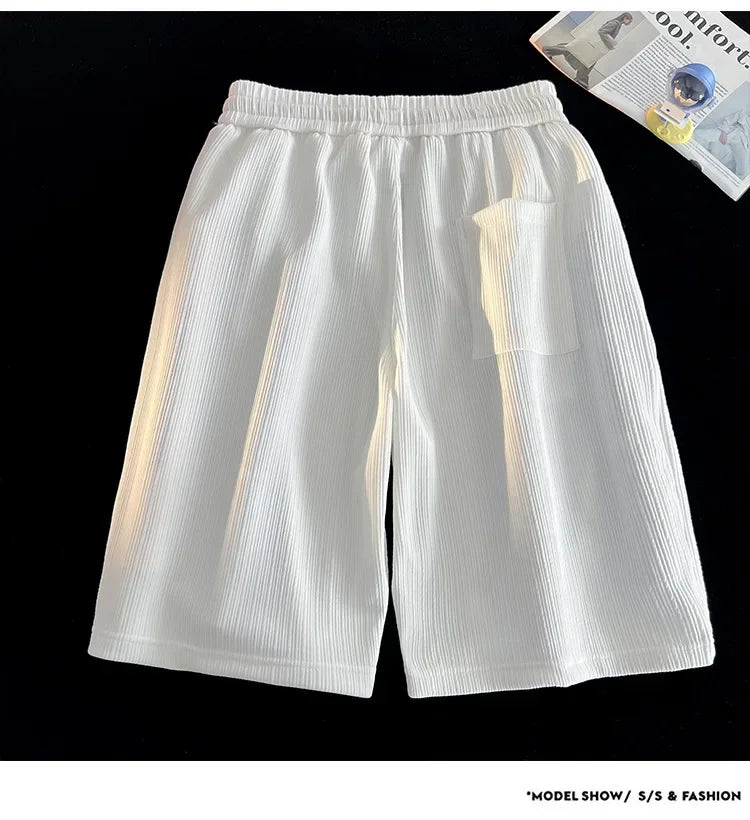 Ice Silk Casual Shorts Unisex Thin American Style Quick Dry Loose Large Size Beach Five-Quarter Pants Summer Lightweight Comfort