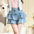 American High Waist A-word Denim Skirt Summer Cake Fluffy Skirt Women's Culottes