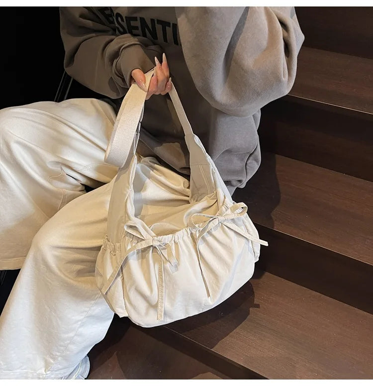 Ruched Fabric Hobo Bags Lightweight Nylon Shoulder Crossbody Bag, Stylish & Adjustable, Perfect for Casual Outfits, Daily Errand