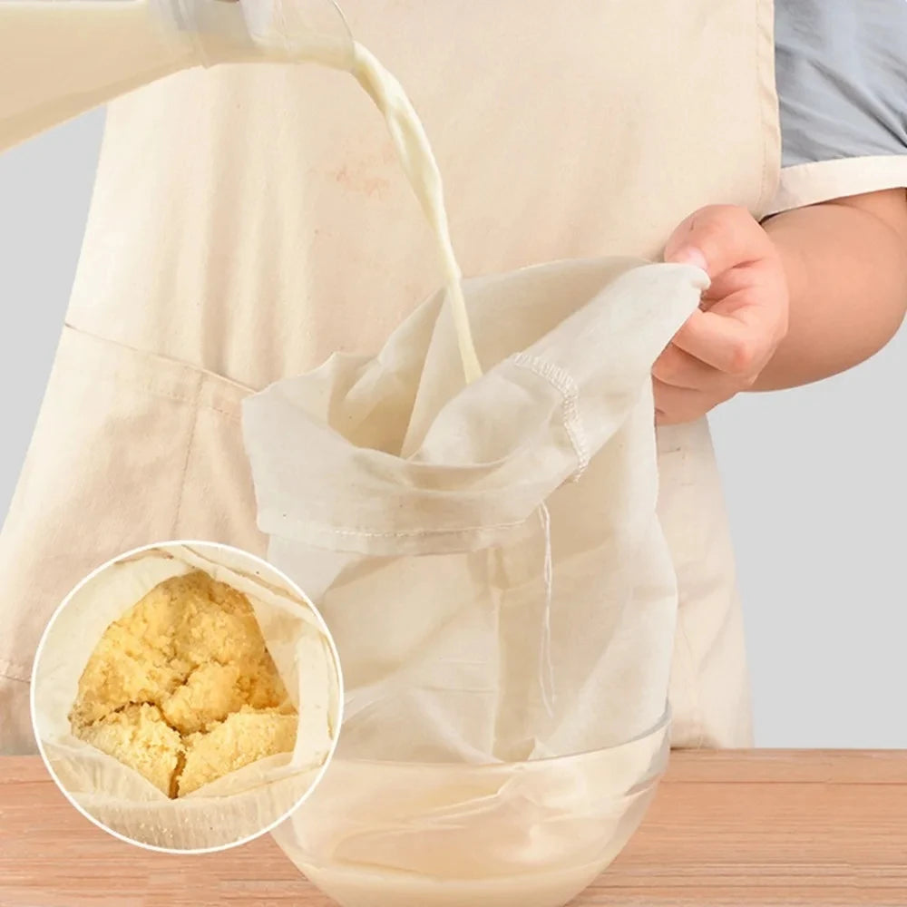 Artículos de cocina de gasa de algodón reutilizables, tela para filtrar tofu y queso, filtro de leche, café, artilugios, comedor, bar, bolsas con cordón para el hogar