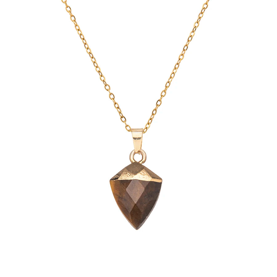 Elegant Stainless Steel Adjustable Agate Pendant Necklace With Natural Crystal Stone Triangular Cusp For Women