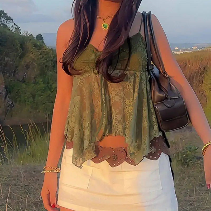 New Arrival Women Fashion Sexy Spicy Green Cami Top Off Shoulder Slim Fit Stylish Streetwear Trendy Sleeveless Vest