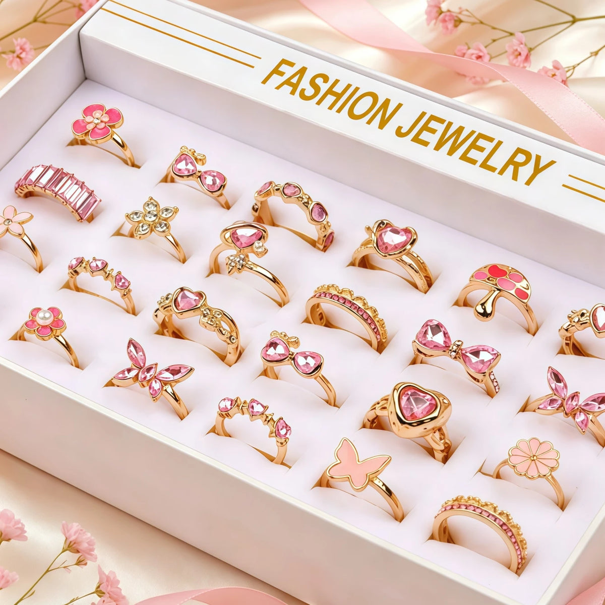 10-Piece Rhinestone Ring Set for Women - Butterfly Heart Adjustable
