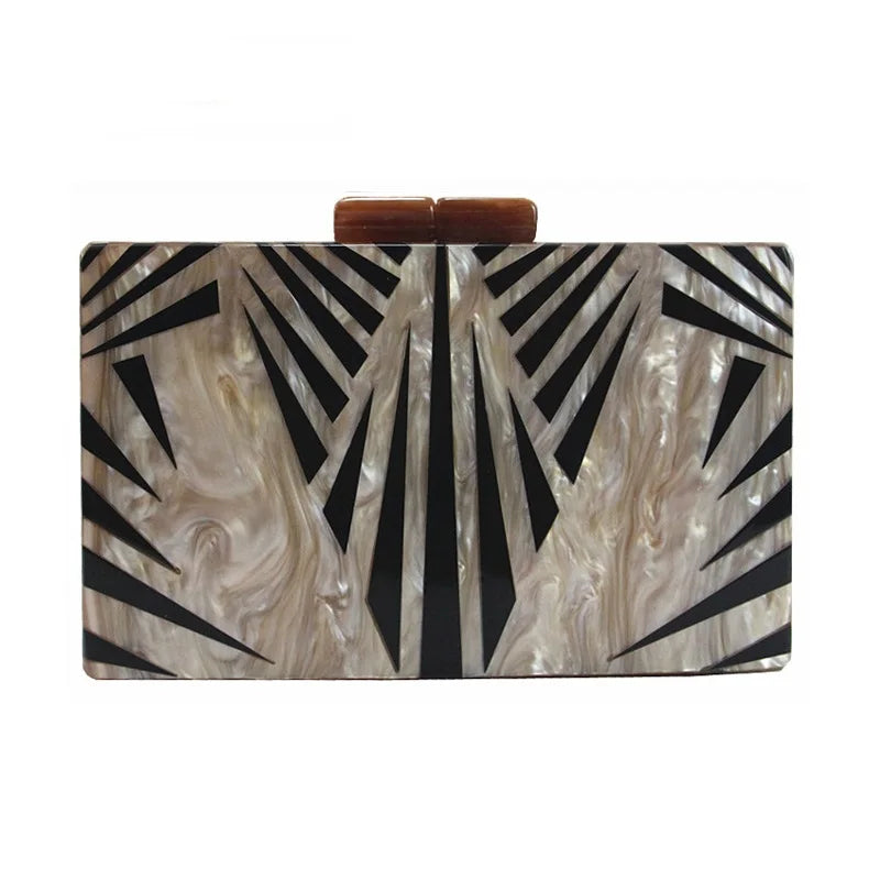 New Trendy Handbag Fashion Women Bag Brown Striped Acrylic Luxury Party Evening Bag Woman Cute Wedding Box Vintage Clutch Purse