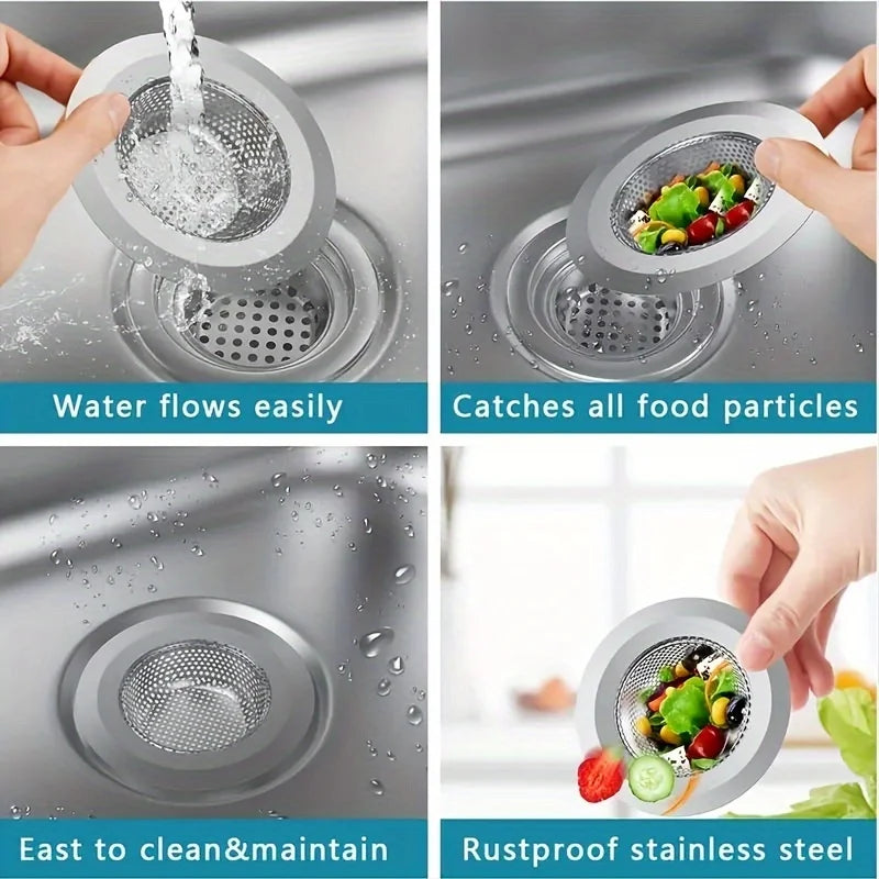 2pcs Kitchen Sink Strainer, Stainless Steel Sink Drain Strainer, Large Wide Rim 4.5" Diameter, Food Catcher For Most Sink Drains