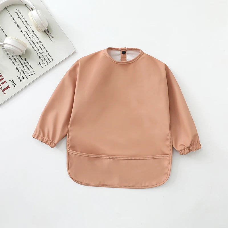 Waterproof Long Sleeve Baby Bib with Pocket – Toddler Feeding Apron for Boys & Girls