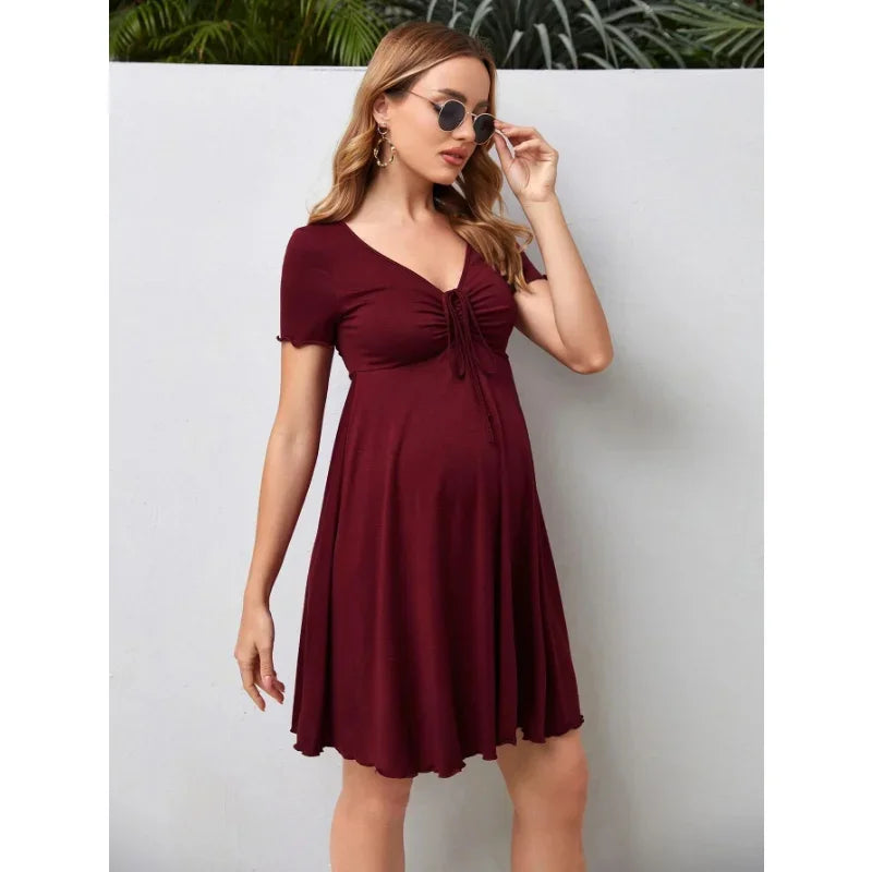 Women's V-Neck Maternity Dress – Loose Fit, Plus Size