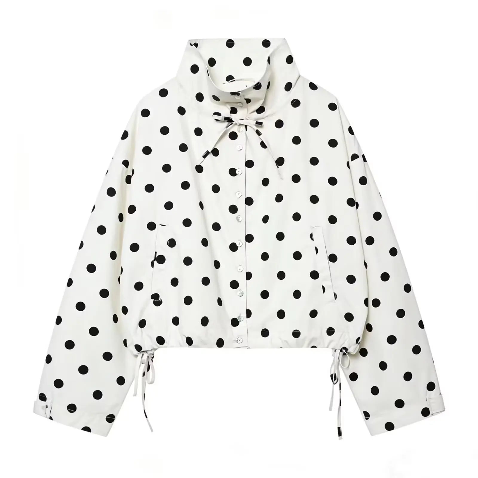 Woman Long Sleeve Pink Polka Dot Jacket Fashion Single Breasted High Collar Short Coat Women Spring Casual High Street Jacket