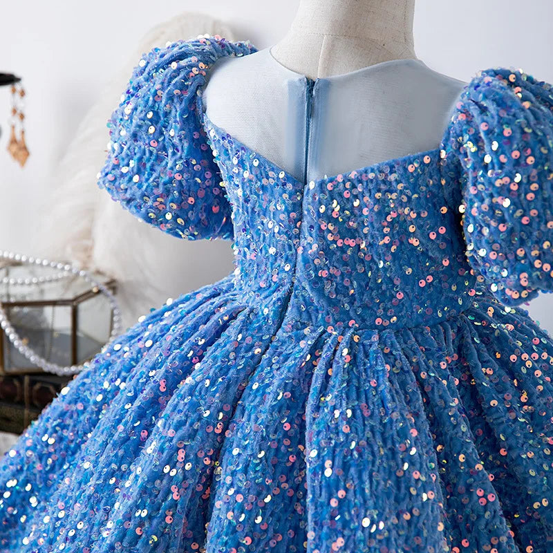 HETISO Girls Party Dresses High-End Sequined Violin Birthday Costume Gown for Piano Performance Princess New Year