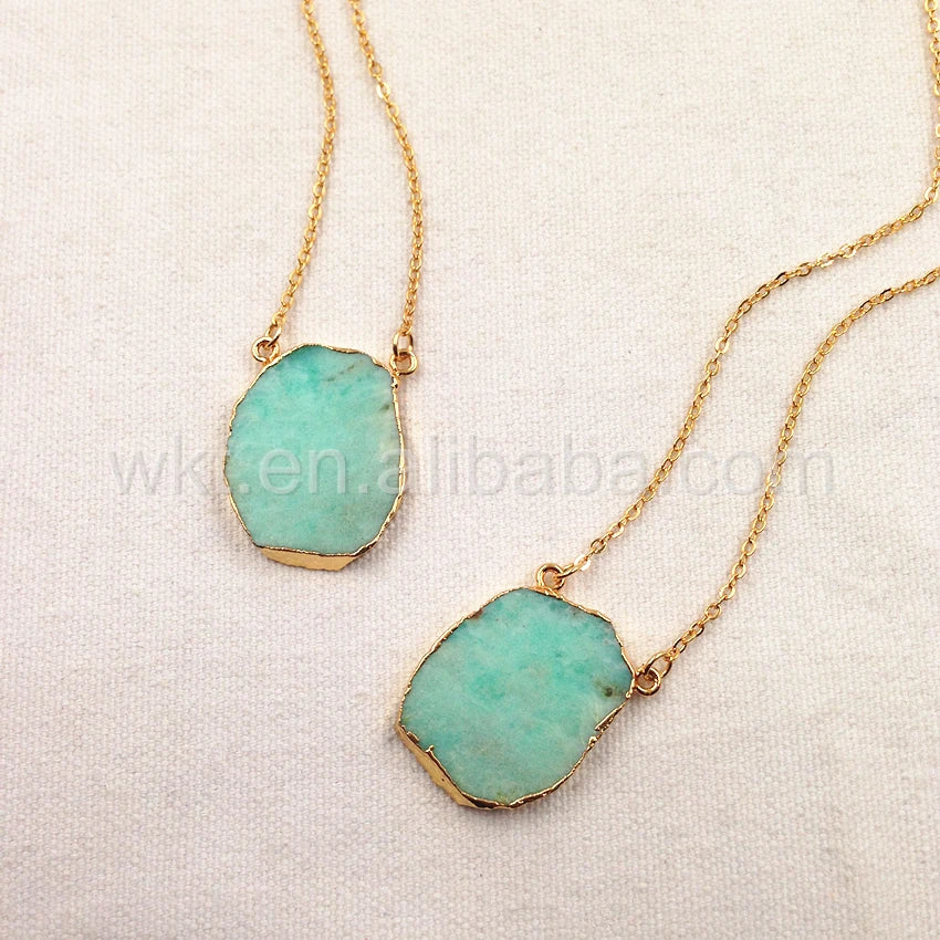 WT-N753 Wholesale 5PCS Chrysoprase Chain Necklace Jewelry Natural With Double Loops In 24k Gold Plated Friends Gift