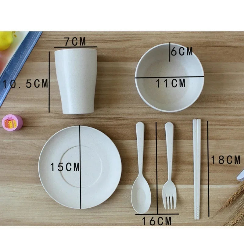 6 Pcs/Set Wheat Straw Baby Tableware Children Food Dishes Bowl Feeding Infant Learning Dinnerware Spoon Chopsticks Fork Cup New