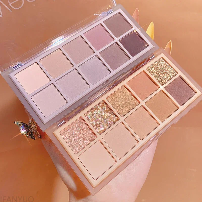 10Color Eye Shadow Palette Pumpkin Earth Tone Matte Pearlescent Shimmer Shiny Sequins Eye Shadow Makeup Pigment Korean Cosmetics