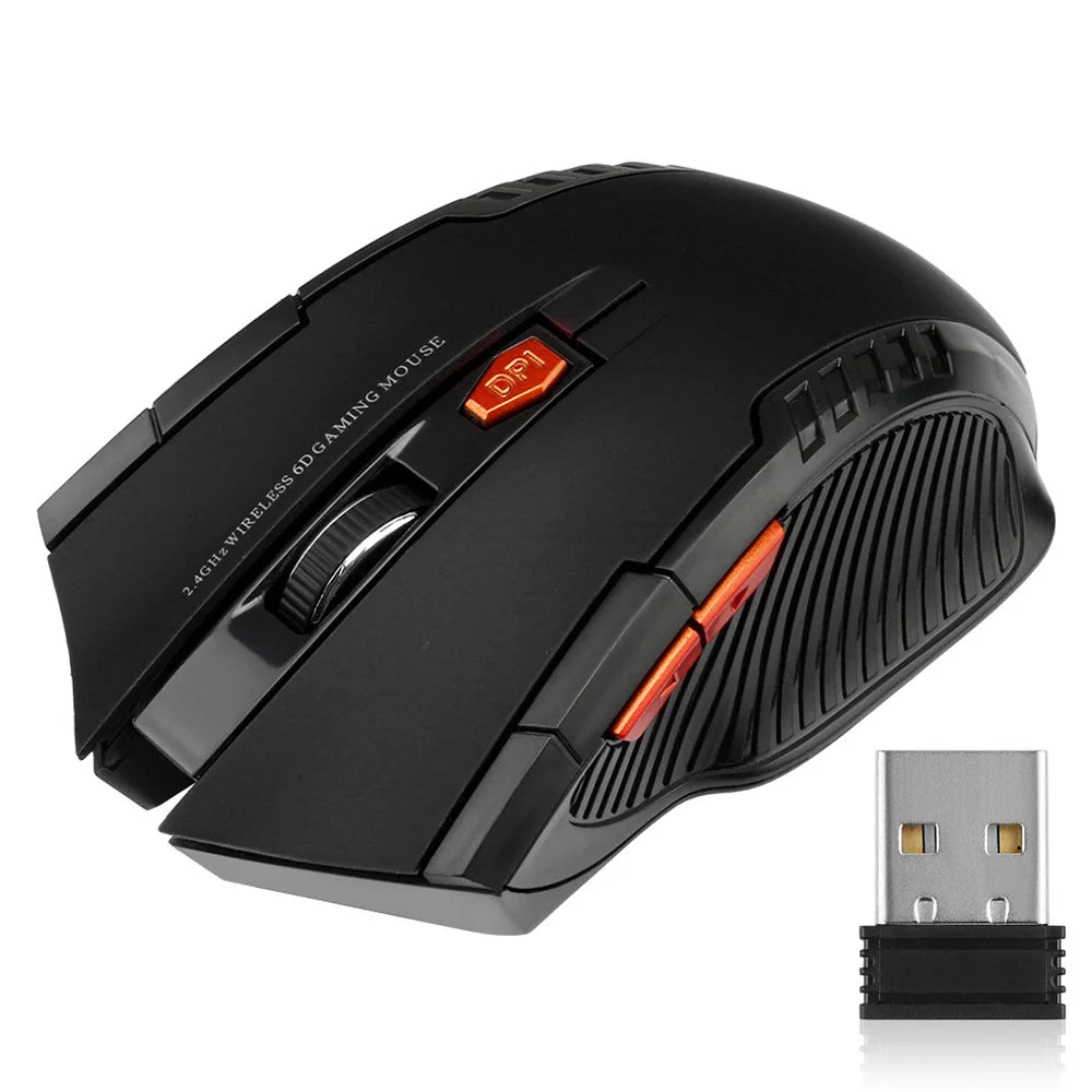 Ratón inalámbrico 2.4G con receptor USB, 6 botones, óptico profesional, ratones inalámbricos USB de desplazamiento a la derecha para PC Gamer portátil