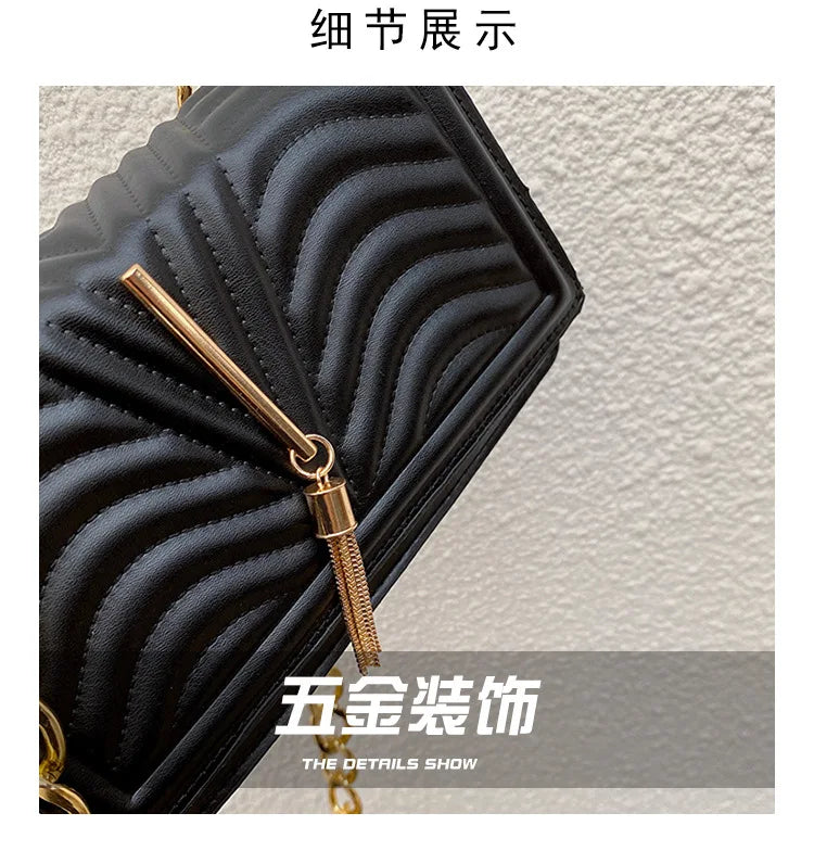 Brand Designer PU Striped Women's Shoulder Bag Fashion Tassel Chain Crossbody Bag Small flap Handbag  2023 Trend
