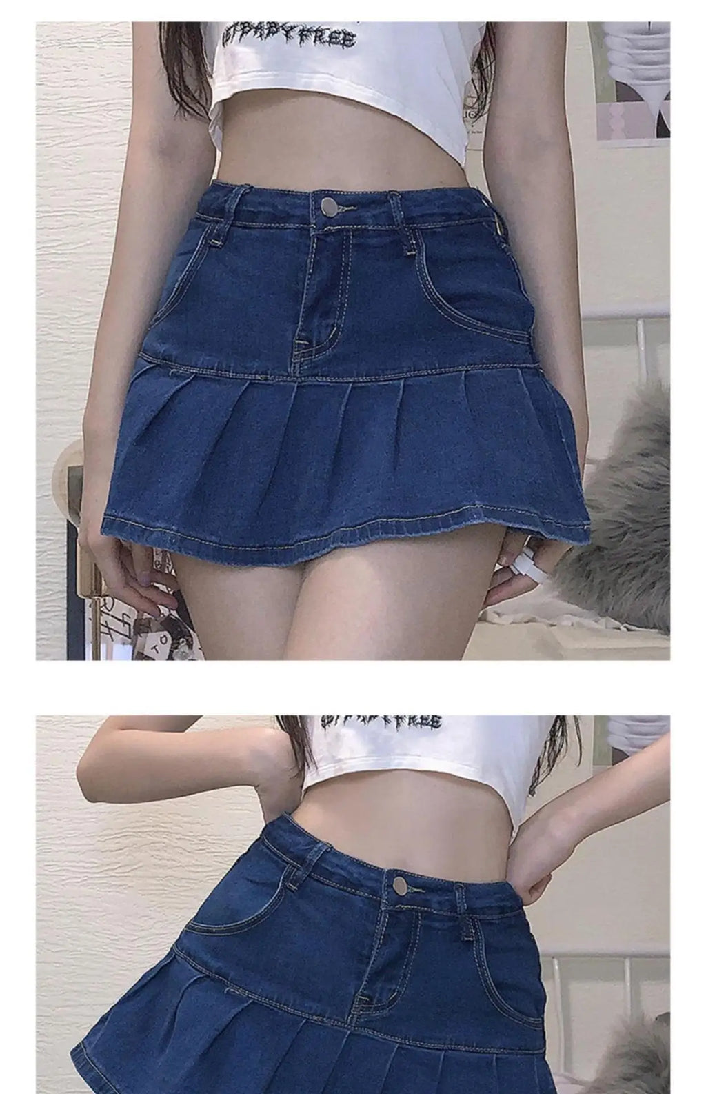 Summer Women Y2k High Waist Mini Skirts Girls Korean A Line Denim Pleated Dress Female Fashion Punk Blue Harajuku Jeans Skirts
