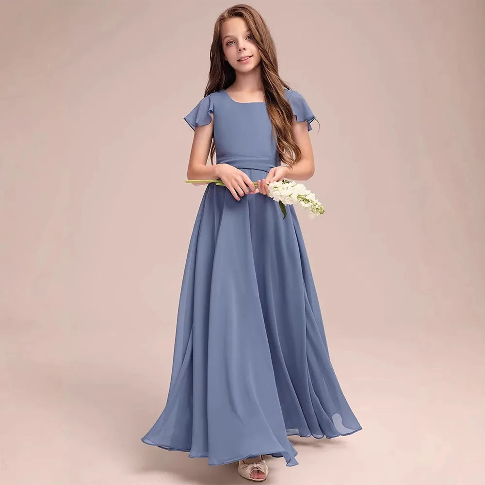 Quality Elegant Wine Red Chiffon Little Girls Evening Ball Dress For Princess Birthday Dress Piano Violin Performance Costume