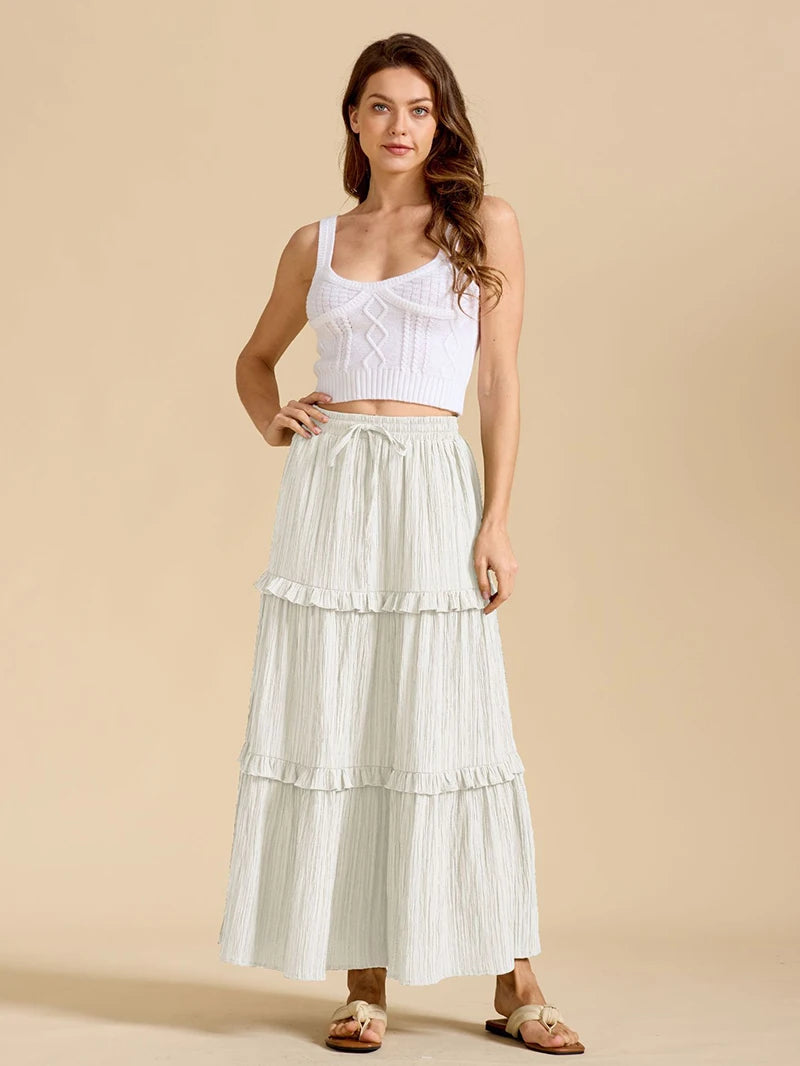 Beiyingni 2025 New In Women's Skirt Pure Color Leisure Fashionable Lace-up A-line Long Maxi Skirts Female Simple Slim Faldas