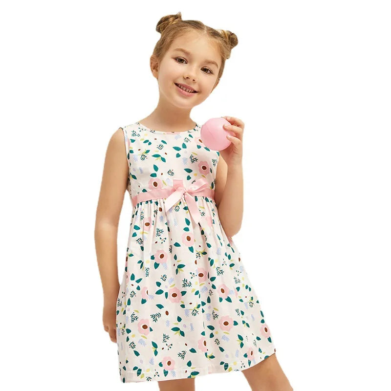 Summer New Girls' Sleeveless One-Piece Dress Pastoral Floral Cute Princess Dress BowPrincess Dress